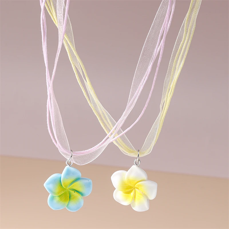

2Pcs/Set Fashion Mesh Flower Necklaces for Women Girls Party Festival Jewelry Gifts
