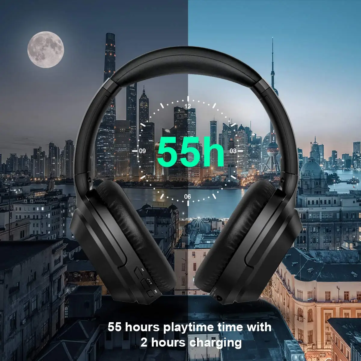 2023 Hybrid Active Noise Cancelling Headphones Bluetooth With Hi-Res Audio Over Ear Wireless Headset ANC With Microphone 55H