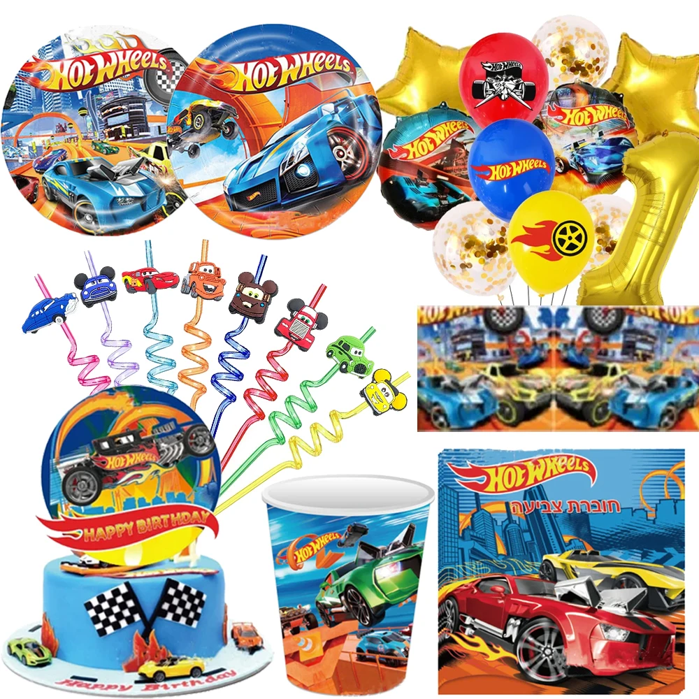 Hot Wheels Boys Birthday  Party Supplies Car Disposable Tableware Set Tablecloth Balloon Kids Baby Shower Party Decor Take Home