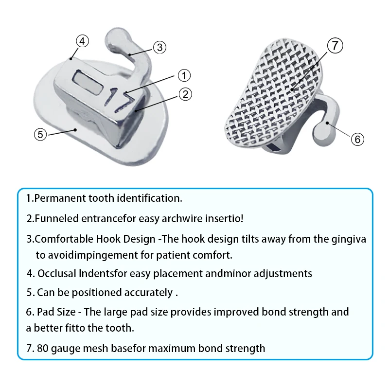 Tubo buccale ortodontico dentale Incollaggio non convertibile 1° 2° molare 20 set = 80 pezzi Tubo singolo per saldatura con base a rete divisa