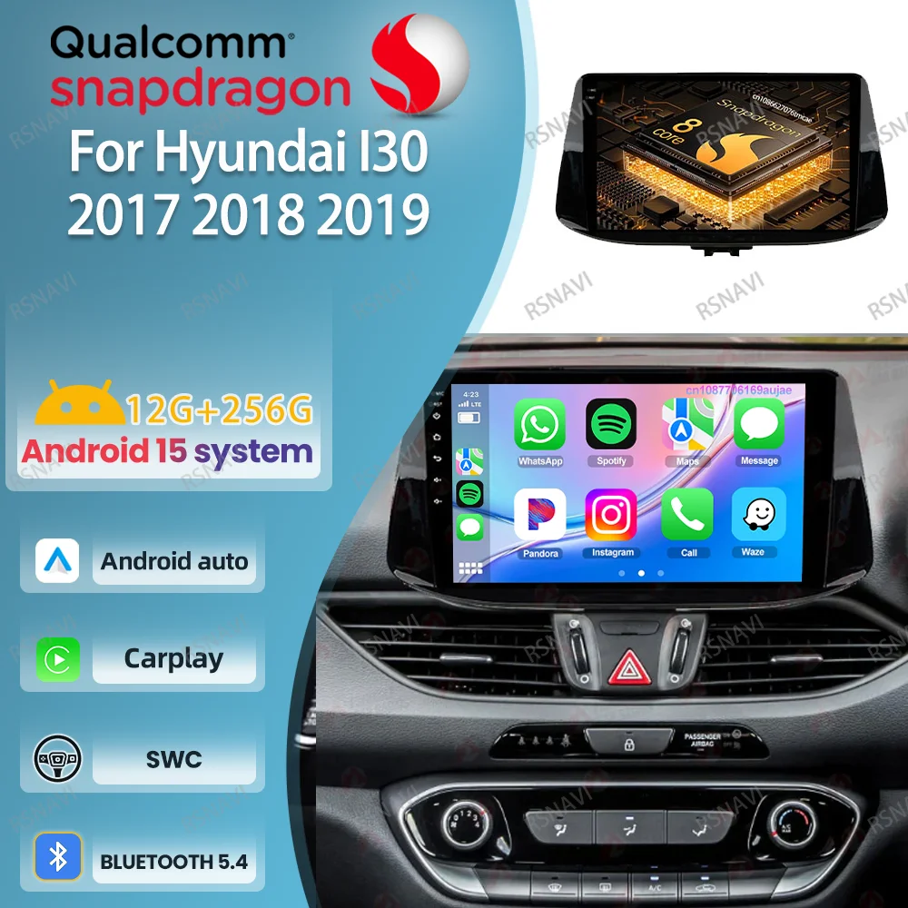 Android 15 Car Radio For Hyundai I30 2017- 2019 Stereo AI Voice Qualcomm Systems DVD RDS WIFI+4G BT NO 2DIN AUTO Wireless QLED
