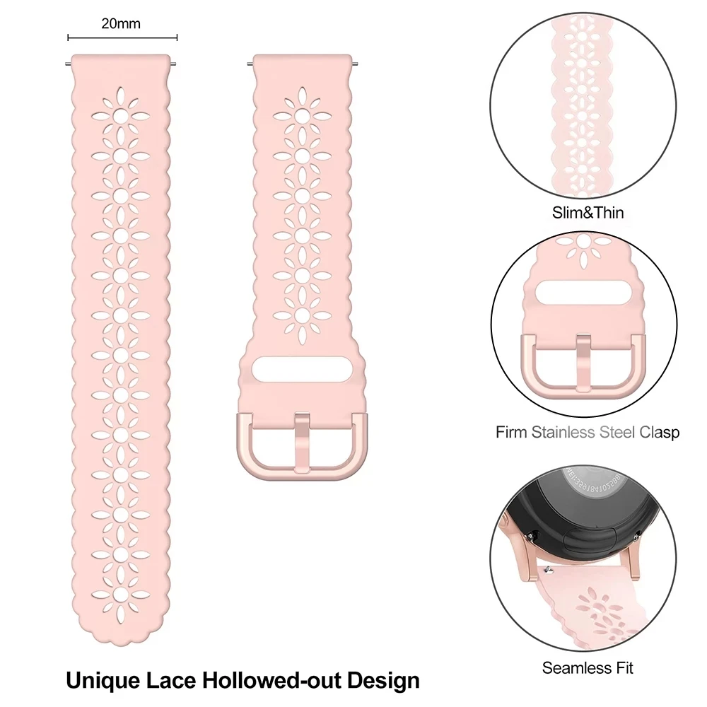 20mm Lace Silicone Strap For Samsung Galaxy Watch 5 4 6 40mm 44mm/Watch5 pro 45mm Bracelet For Galaxy 6 Classic 43mm/47mm Correa