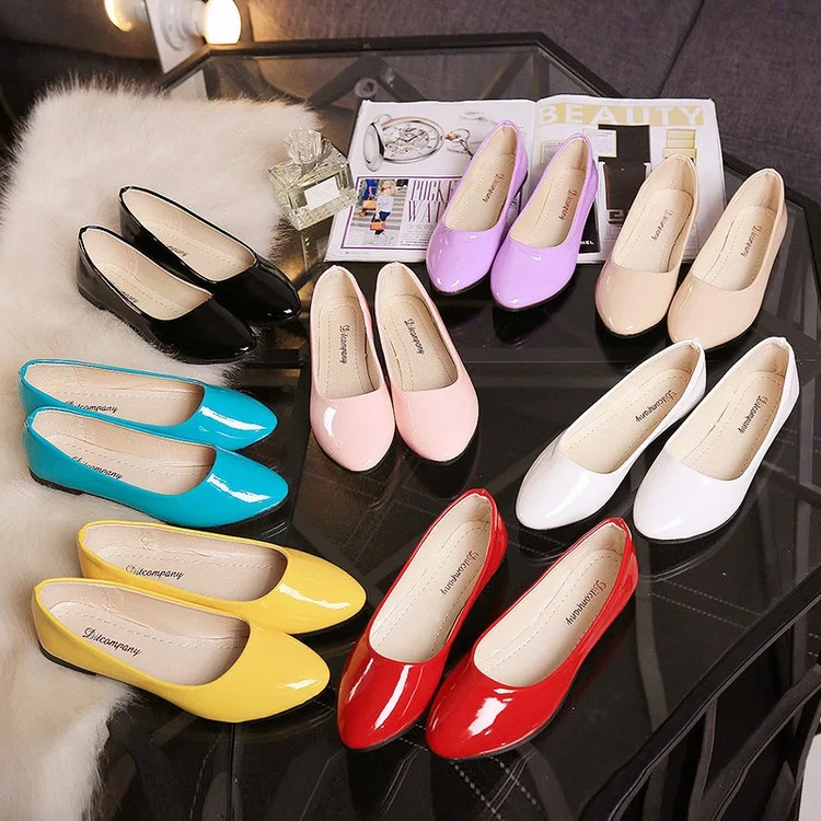 New Women Candy Color Ballet Flats White Pumps Shoes Woman Flats Patent Leather Slip on Shoe Zapatos Mujer Ladies Work