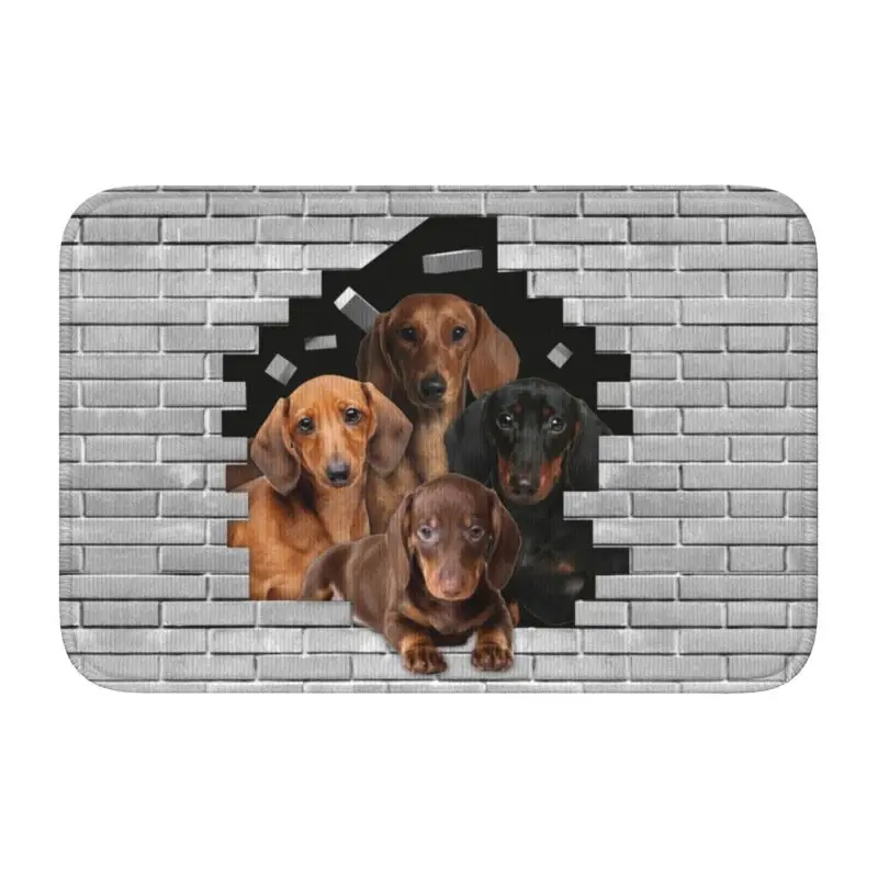 Custom Dachshund Dog In Cement Brick Front Door Floor Entrance Mats Badger Wiener Sausage Bath Doormat Carpet Rug Footpad