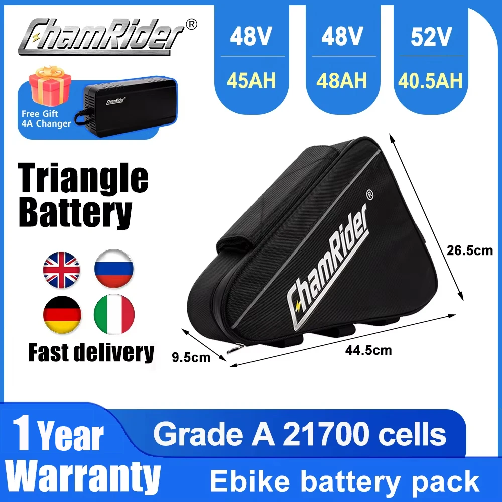 ChamRider 48V Ebike 21700 batterie Rechargeable cellule 72V 60V 52V Triangle 30AH 40AH énorme capacité 1000W 2000W Super puissant