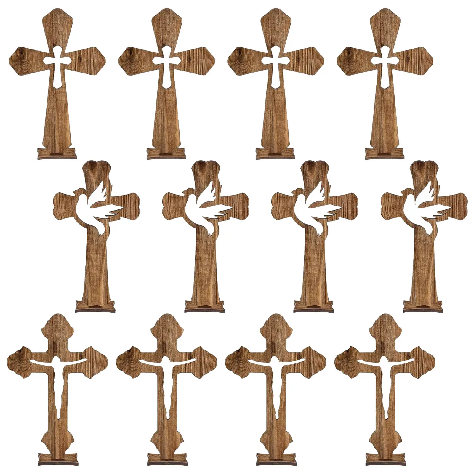 4Sets Wooden Tabletop Cross Centerpieces Rustic Spiritual Altar Decor for Church Baptism Wedding Easter Home Office Desk