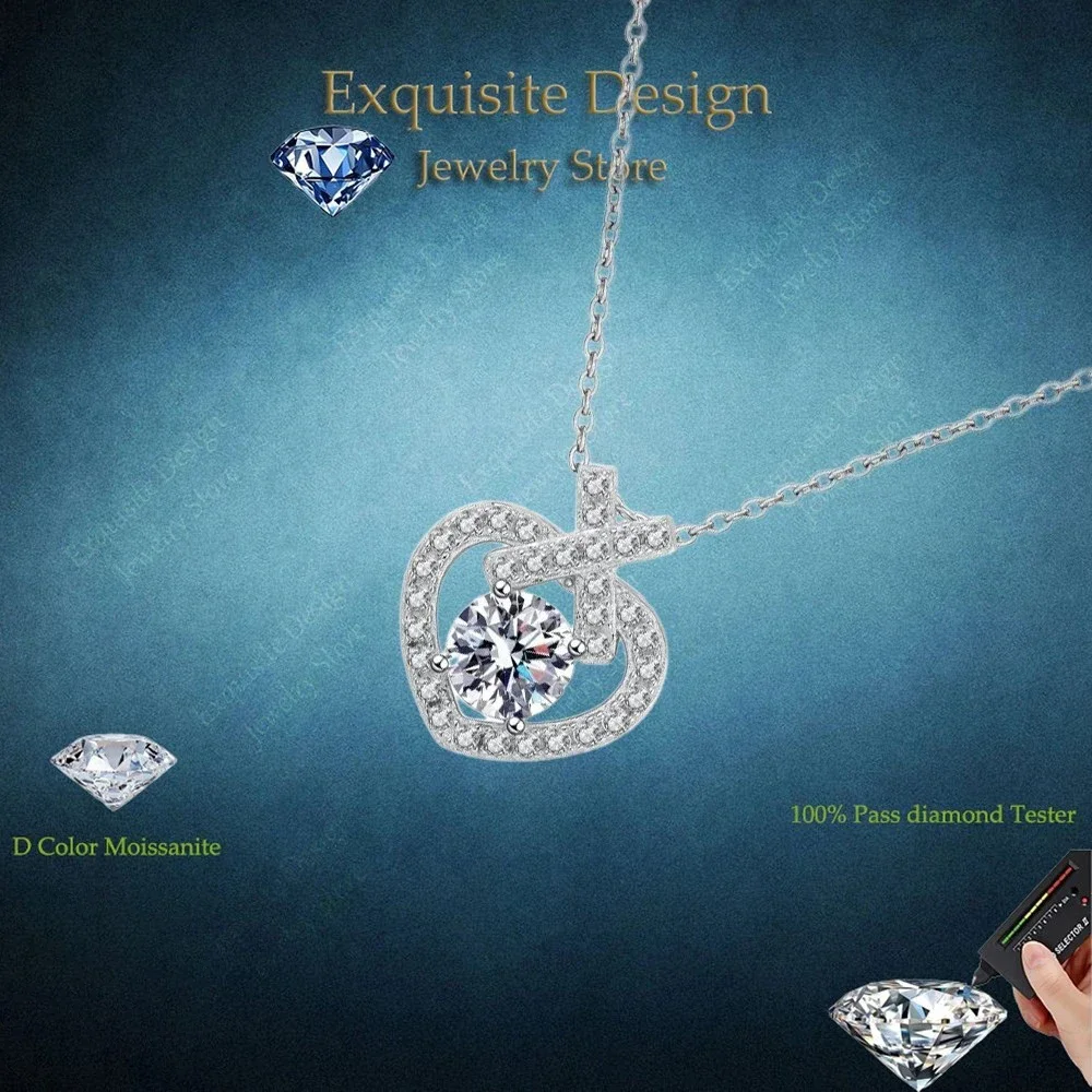 

Exquisite Design 1ct Moissanite Heart Pendants Wedding Necklace for Women, Sparkling PT950 Platinum Chain Valentine's Day Gift