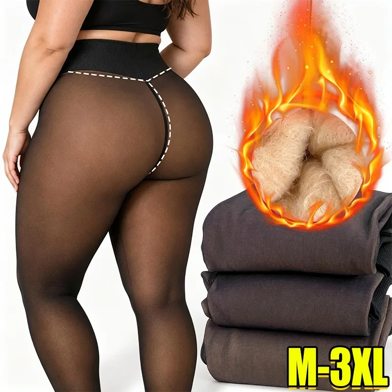 M/3XL Fleece Lined Leggings Plus Size High Waisted Thermal Winter Warm Pants Women Tummy Control Stretchy Yoga Workout Leggings