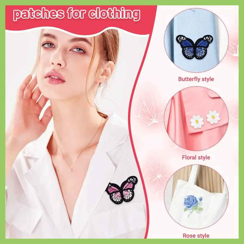 

16 Pieces Flowers Butterfly Iron On Patches Embroidery Applique Patches For Arts Crafts DIY Decor, Clothing, Bags