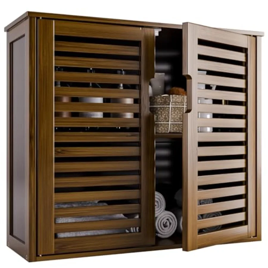 

Medicine Cabinet, Bathroom Storage Cabinet Wall Mounted, Over the Toilet Space Saver Organizer with Doors and Bamboo Shelves