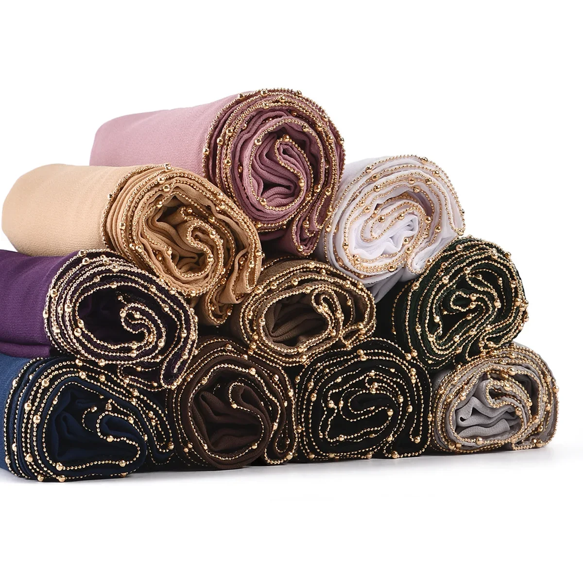 Fashion Chiffon Beads Scarf Women Long Scarves Shawl Wrap Turban Muslim Hijab Bandanas Headband Bufanda Foulard Turbante Mujer