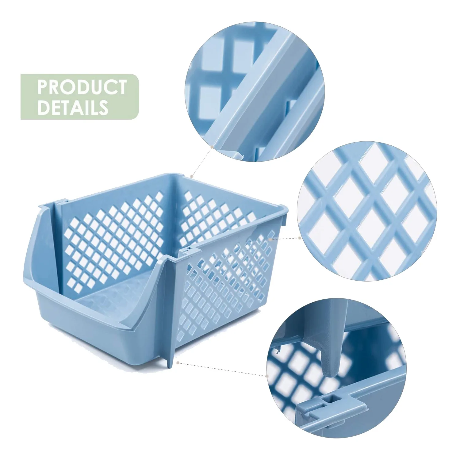 Stackable Kitchen Vegetable and Fruit Storage Basket Organizer for Food Snacks Toys Toiletries Plastic Storage Bins Blue