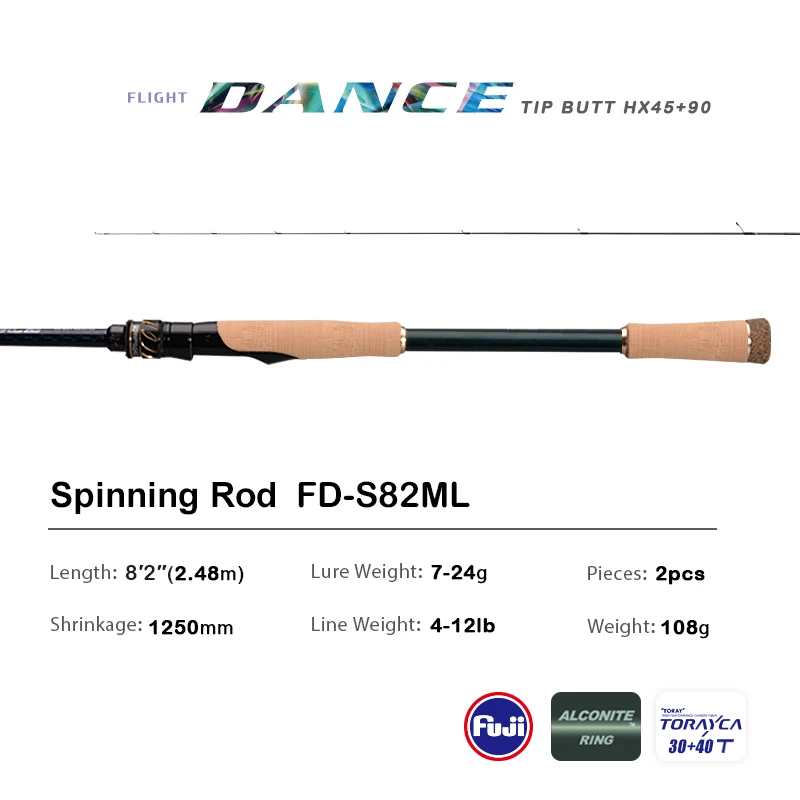 PURELURE DANCE S822H ML H Spinnrute für Bass High Carbon Long Throwing Angelrute im FUJI-Zubehör, Plus Spinnrolle