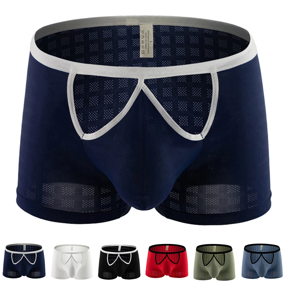 Мужские трусы-боксеры из ледяного шелка, нижнее белье, дышащее сексуальное полое тонкое нижнее белье, хит продаж