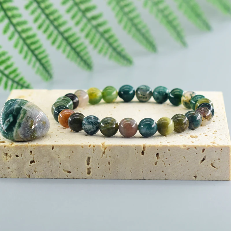 Fashion Indian Agate Beaded Women Bracelet Made of Natrual Stone Tourmaline Color Crystal Bracelet Energy Healing Yoga Jewelry