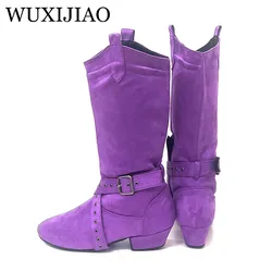 WUXIJIAO Customized high heels dance boots purple dance practice boots half boots