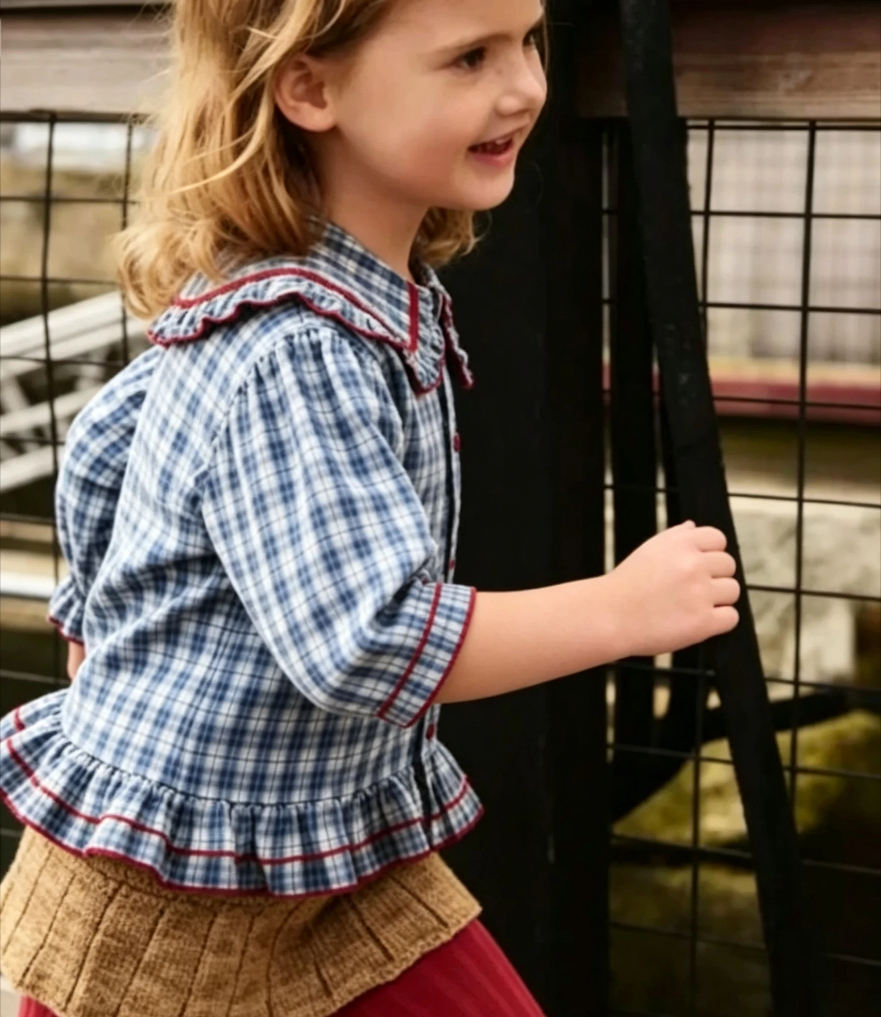 Mädchenkleidung Bubble Langarm-Shirt 2026 Frühling Herbst Neue Kindermode Peter-Pan-Kragen Kariertes Kinderhemd Trend – Detail 6