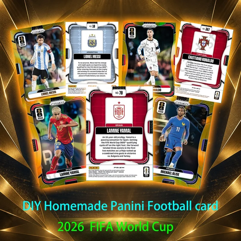 DIY Panini Homemade Football Collection Card FIFA World Cup Prizm Series Jude Bellingham Messi Yamal Ronaldo Mbappe Pedri