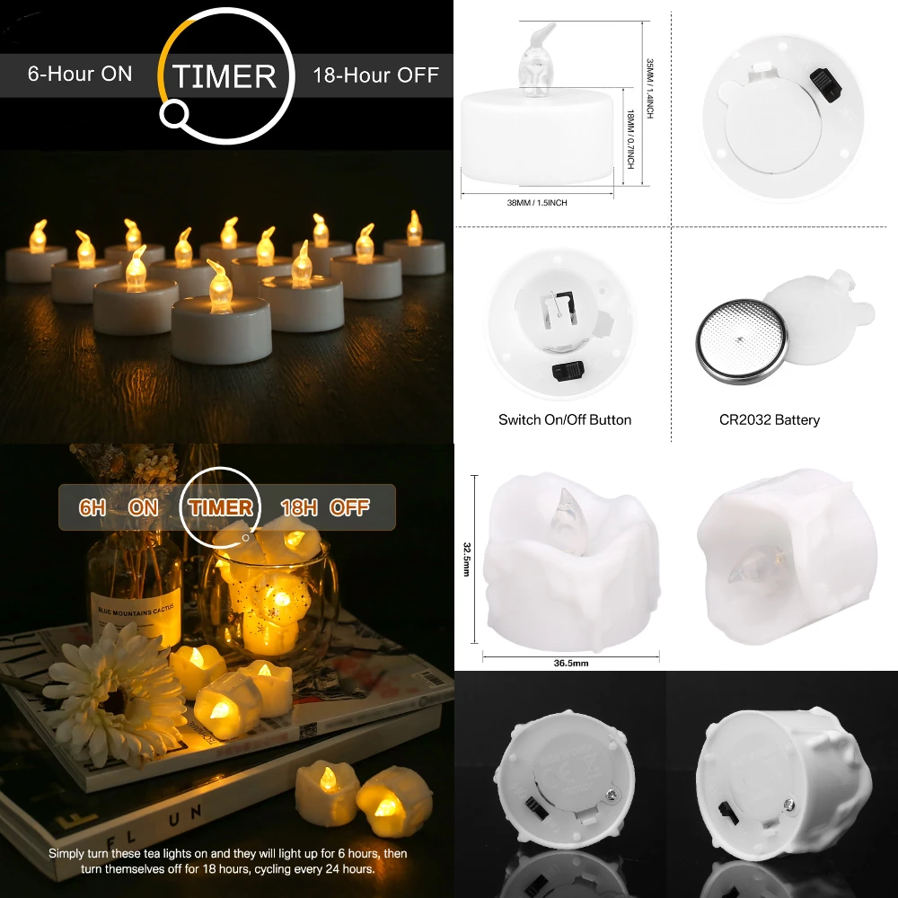 3/5/6/12Pcs Flameless Flickering Led Tea Lights Candles With Timer Cycle Automatically or Timer Remote Control Tealights Candles