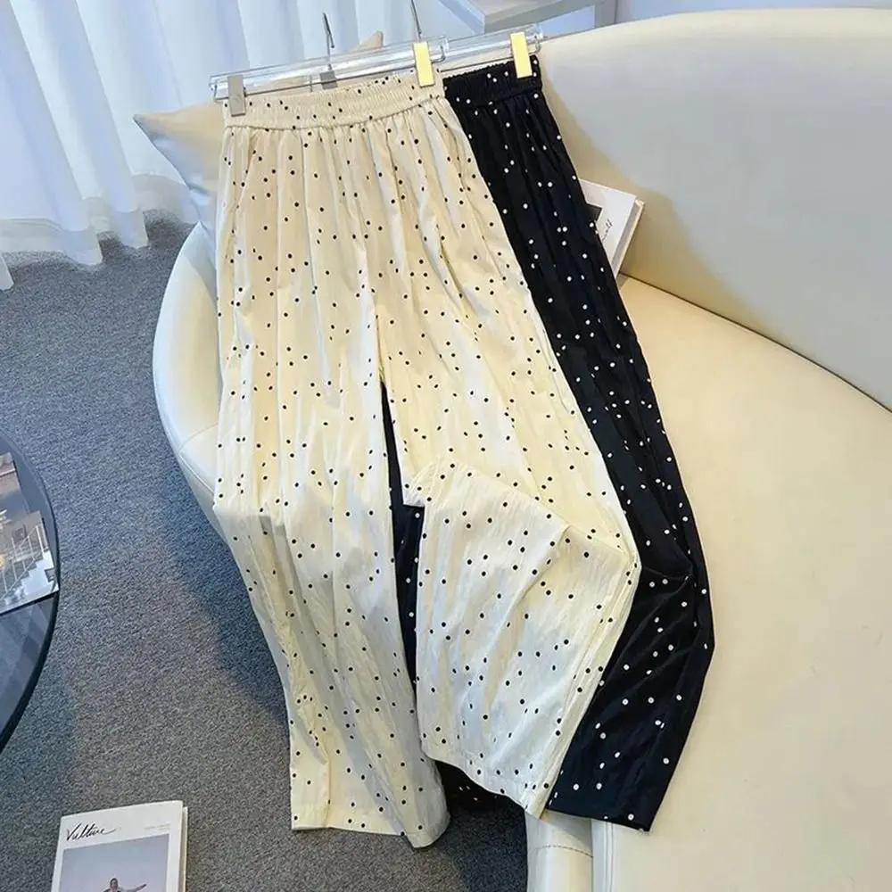 Fashion Loose Fit Polka Dot Wide Leg Pants Casual Wear Draped Elastic Waist Pants Streetwear Loose Straight Pants Daily Outfit