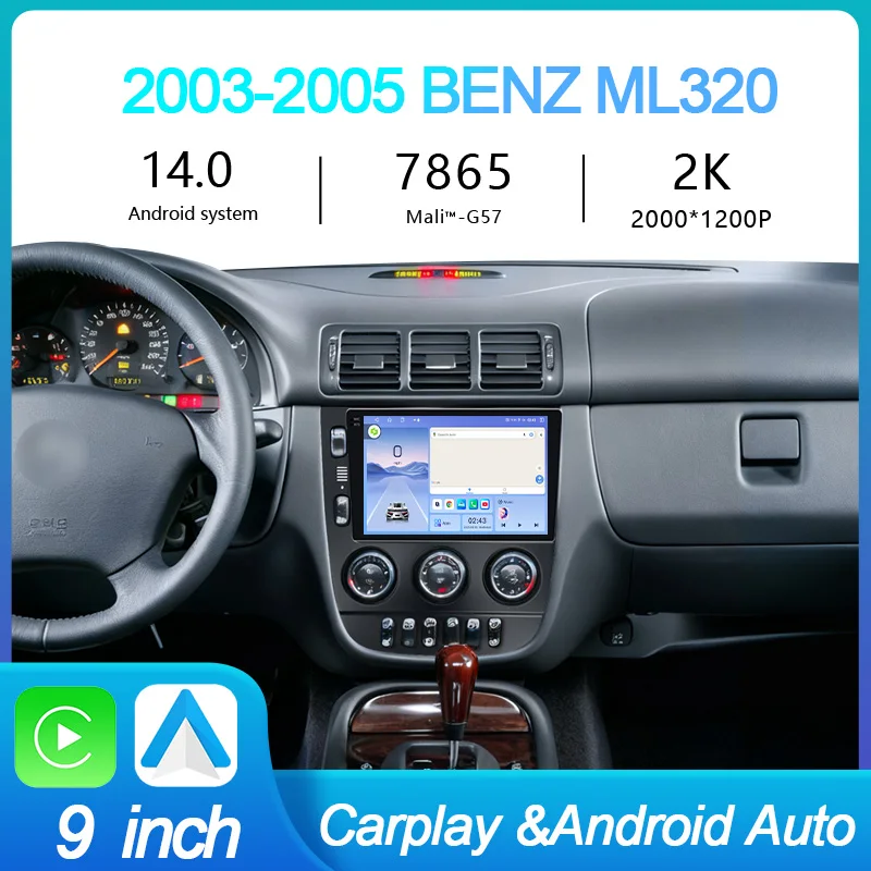MeiHua Car Radio For Benz ML320 2003-2005 2K QLED Android 14 Multimedia Video Player AI Voice CarPlay GPS 4G Head Unit