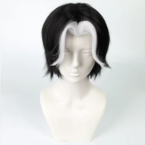 Imagen 2 del producto Peluca corta de Cosplay con reflejos blancos de 30cm, pelo corto plateado para hombres y mujeres, pelucas sintéticas resistentes al calor de Anime