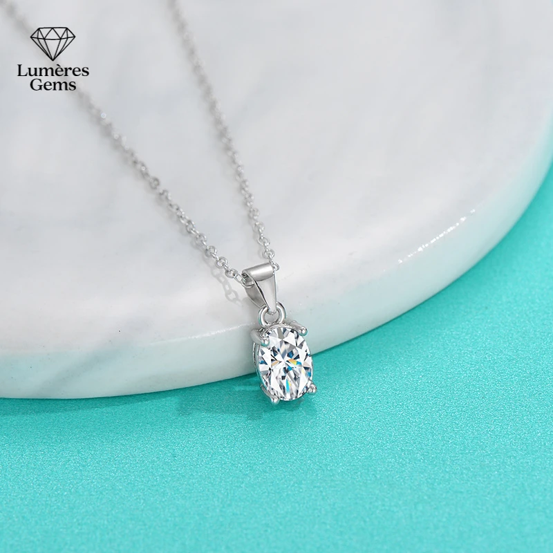 Lumière Gems Platinum PT950 Elliptical Moissanite Women's Pendant Simple and Fashionable Multi-purpose Four-prong Dove Egg Neckl