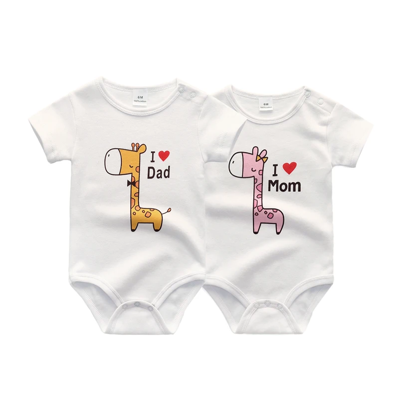 2-Pack Cute Newborn Boy Girl Bodysuits I Love Mom I Love PaPa Baby Unisex Onesies 0-24 Months Infant Clothes