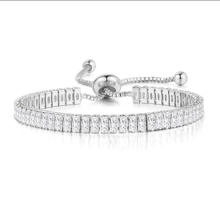 Iced Out Crystal Tennis Armbanden Voor Vrouwen Mannen Zwarte Rechthoek Zirconia Verstelbare Ketting Hiphop Sieraden Groothandel DZH051