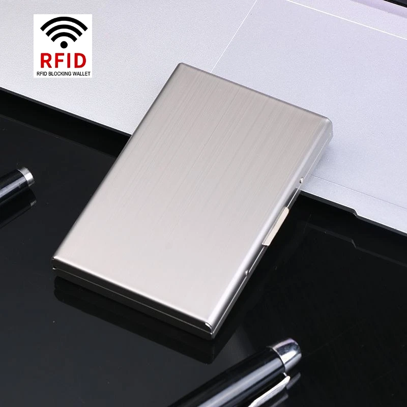 ​RFID Blocking Stainless Steel Card Holder Case - Ultra Slim Metal Wallet for Men & Women, Secure Durable Travel Essentials