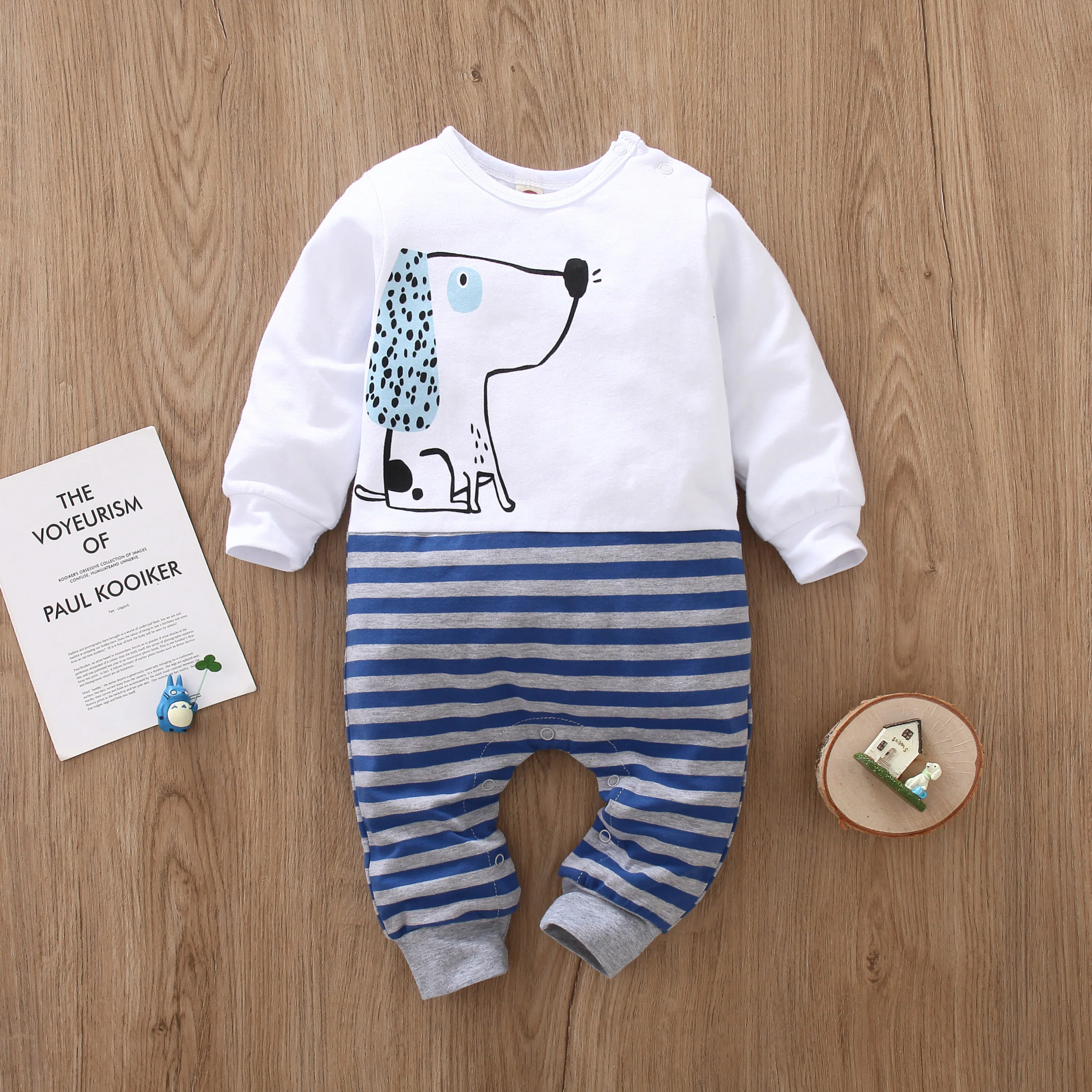 Baby Boy Romper Long Sleeve Cotton Cute Animal Print And Stripe Splicing Jumpsuit Newborn Baby Clothes Infant Pajama Outfits