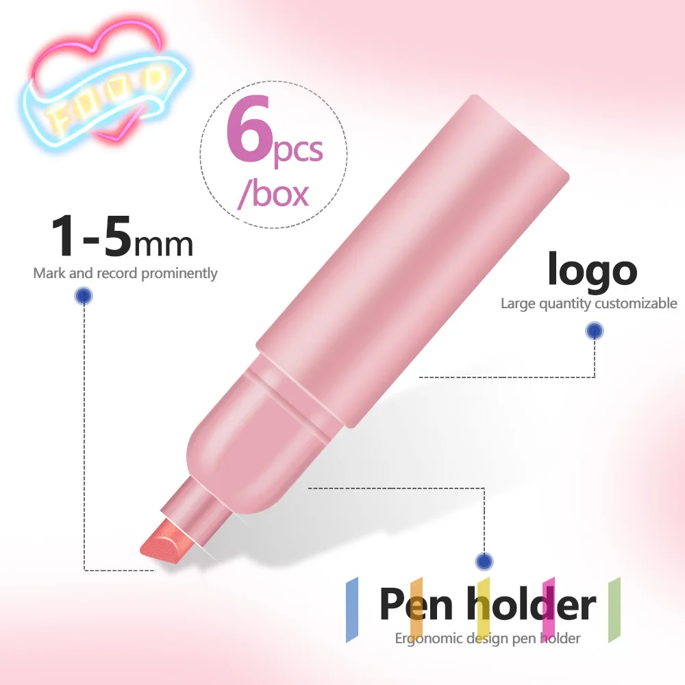 6 ألوان فسفورية لطيف القط باو شكل طرف مائل لرسم الكتابة على الجدران الأطفال هدية الفن مكتب القرطاسية اللوازم المدرسية