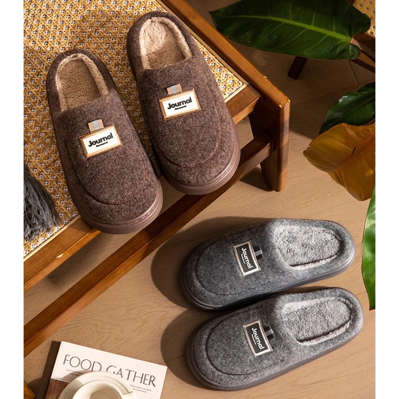 

Thermal Slipper Male Men Winter Warm Fuzzy Fur Contton Plush Non Slip Plaid Indoor Lazy Home House Shoe Flat flip flop Slide