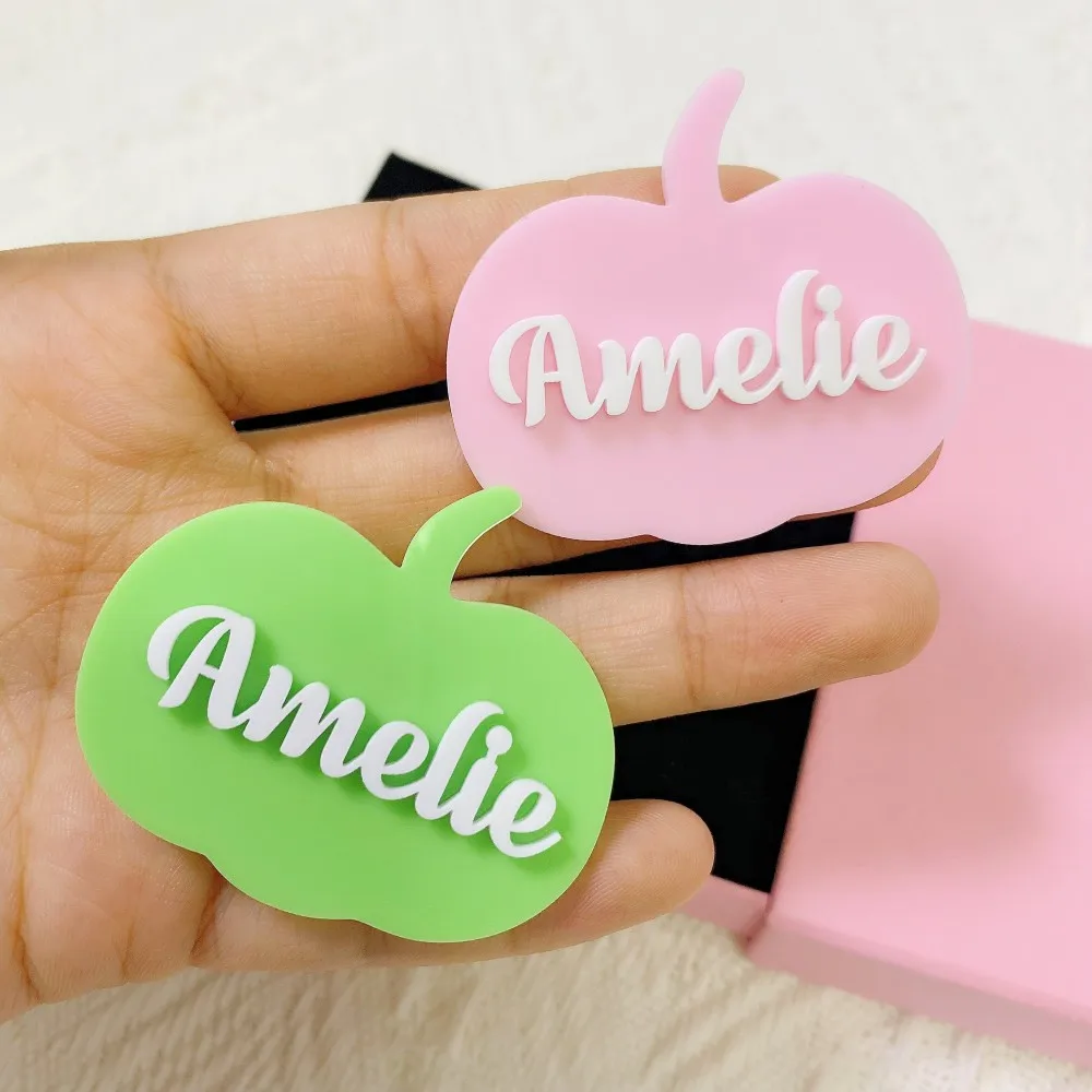 Fermagli per capelli con nome personalizzato Forcine per capelli con paillettes glitter multicolori Accessori per capelli per festa di nozze Fermaglio per capelli personalizzato con mela rosa