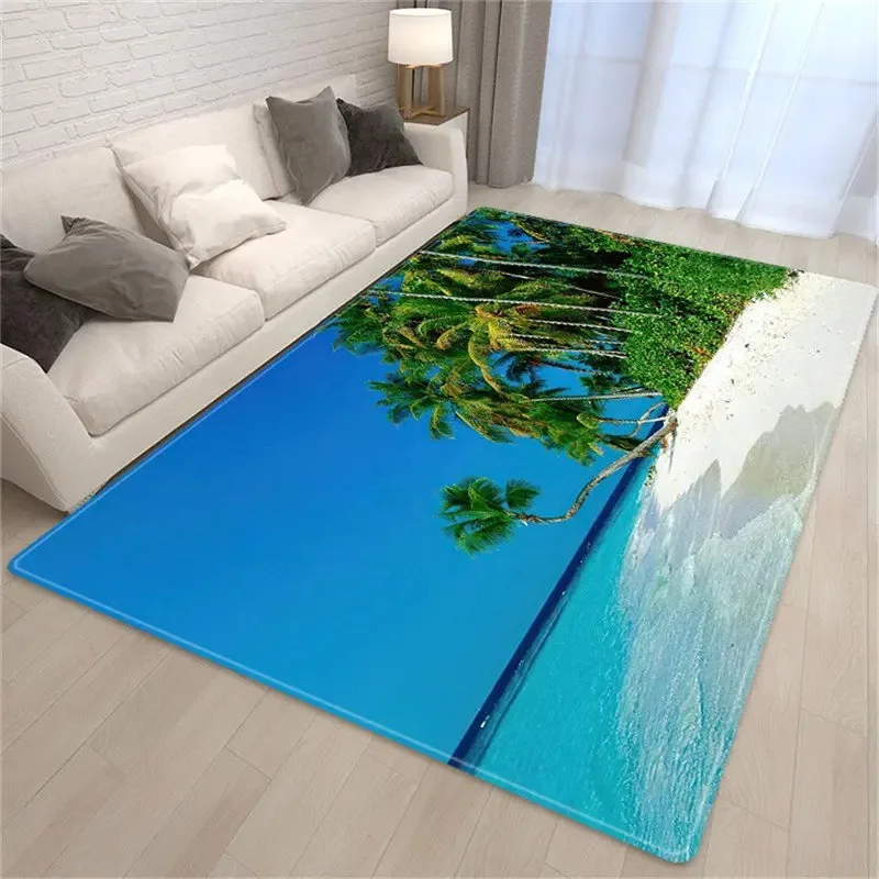 3D Printing Palm Tree Sea Beach Living Room Felt Carpet Non Slip Bedroom Floor Door Mats Sofa Coffee Table Rugs for Home Decor