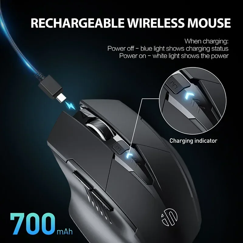 INPHIC F1 Mouse wireless 2.4G 500mAh ergonomico ricaricabile Display di alimentazione Ufficio Casa Computer portatile silenzioso Computer desktop universale