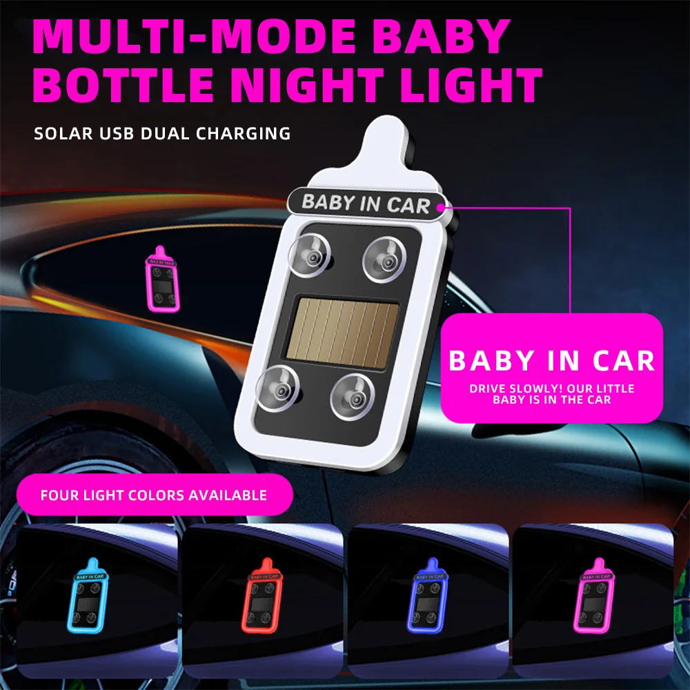 1PCS USB Solar Powered Bottle Shaped Baby In Car 35SMD LED Ambient Light Night Light Front Rear Window Shield Safety Warning Lig