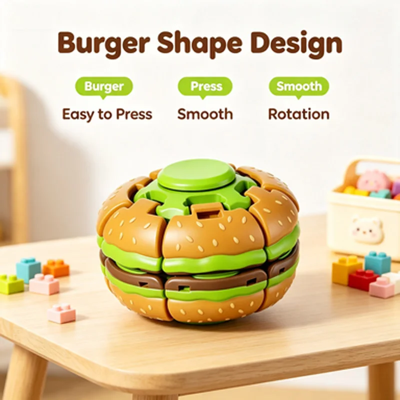 Rotatable Burger Fidget Spinning Ball, Handheld Stress Relief Toy