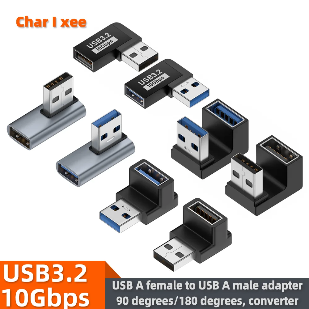 USB A Female to USB A Male Adapter 90°/180° Converter USB3.2 10Gbps High-Speed Transmission for Laptops USB Port Devices