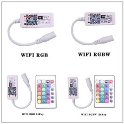 DC 5V 12V 24V Mini WiFi LED RGB / RGBW Controller iOS Android APP 24Key IR Remote Controler for 3528 5050 LED Strip