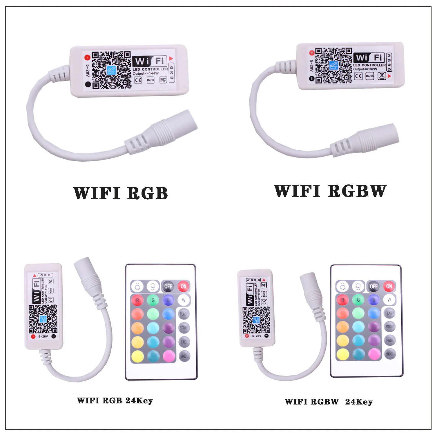 DC 5V 12V 24V Mini WiFi LED RGB / RGBW Controller iOS Android APP 24Key IR Remote Controler for 3528 5050 LED Strip