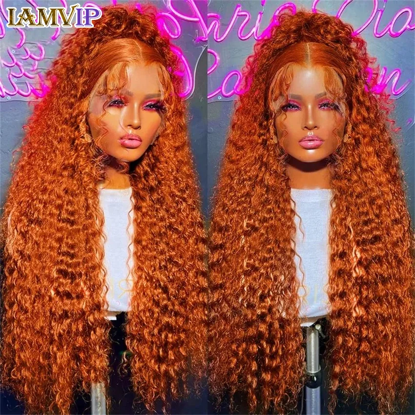 Ginger Orange Deep Wave Lace Frontal Wig Transparent 13x6 Hd Lace Front Human Hair Wigs Curly Hair 13x4 Lace Frontal Wig Colored