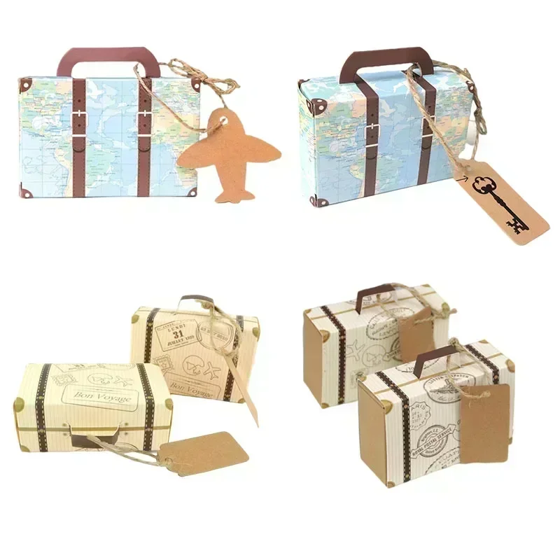 10/20/50pcs Mini Travel Suitcase Candy Box Kraft Paper Chocolate Favor Gift Box Packaging Bag Wedding Birthday Party Decoration