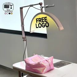 Custom logo 16-inch Salon Half-Moon LED Nail Table Facial Bed Clip-on Lamp with Advanced Tattoo Eyebrow Lash Extension Lighting