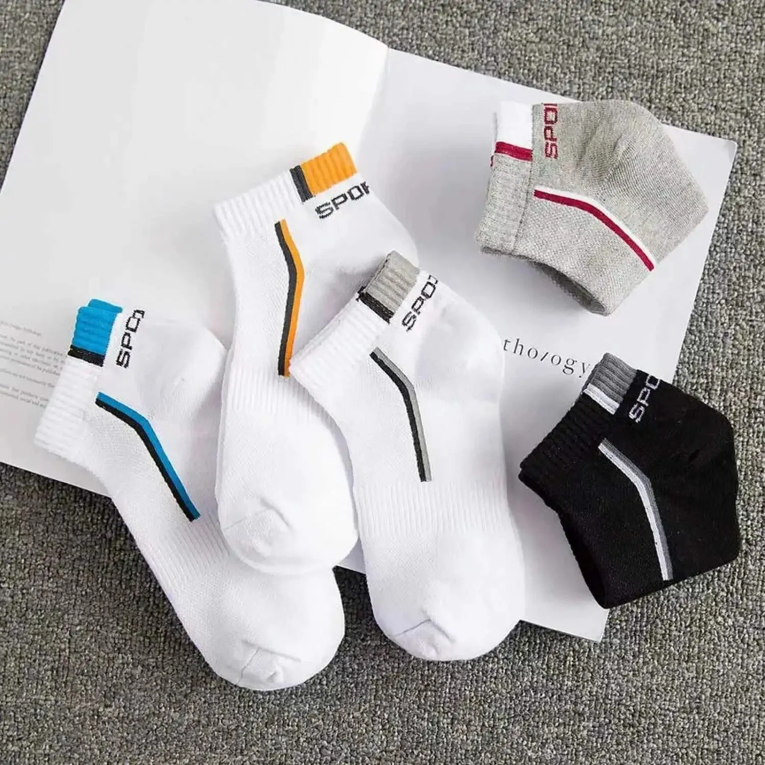 5pairs Men's Fashion Sports Socks, Striped Cotton Sweat Absorption Breathable Comfortable Ankle Socks