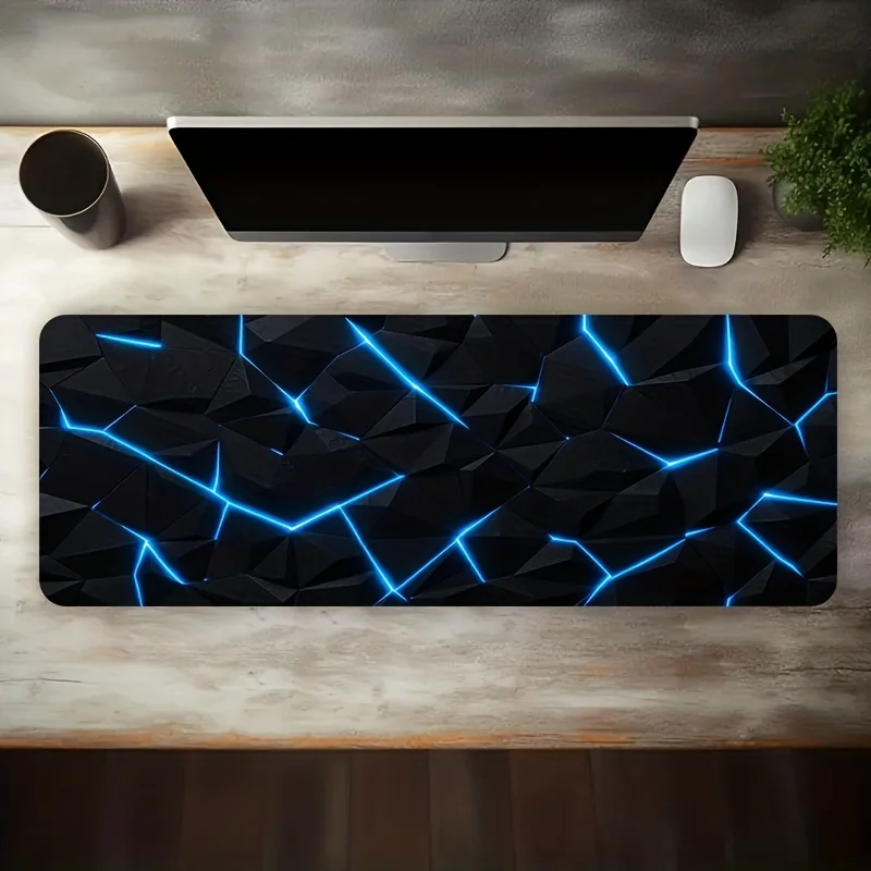 Black Geometric Blue Light Gaming Mouse Pad XL Non-Slip Rubber Desk Mat for Computer Office Accessories