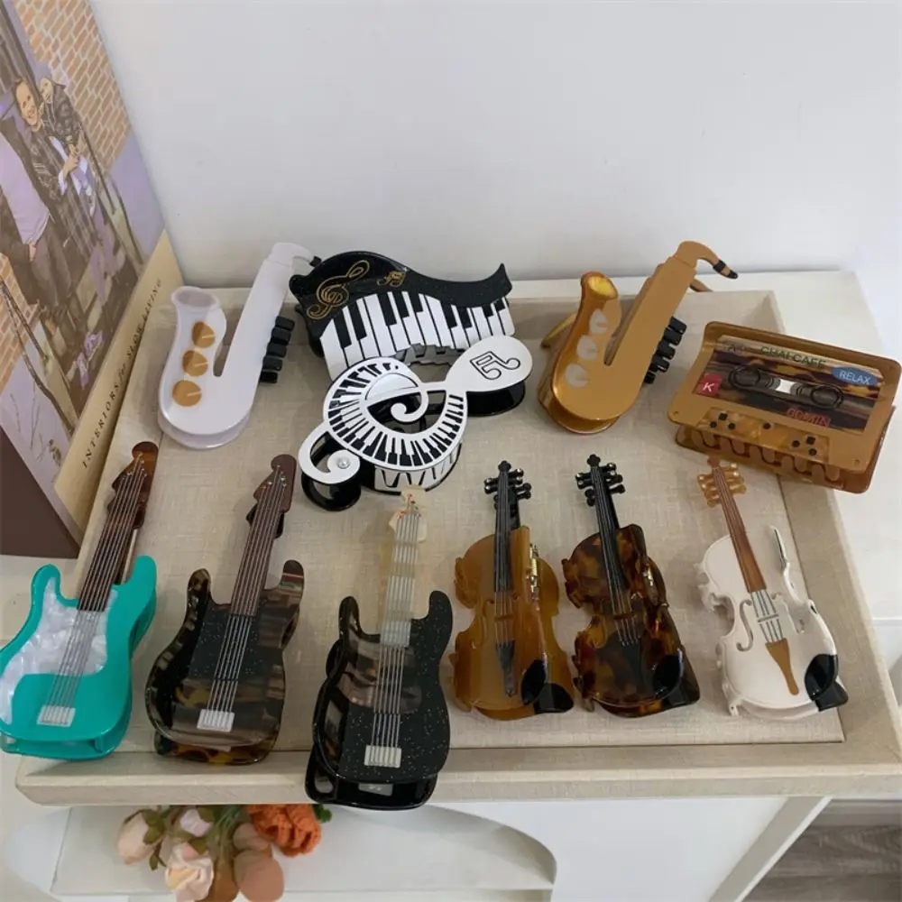 لطيف حمض الخليك خلات الغيتار مشبك شعر شريط فيديو الكمان الموسيقى مشبك شعر البيانو الإبداعي كبير القرش كليب يوميا