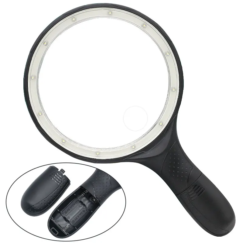 138 mm Big Lens Hand Held Illuminated 1.8x 5x Magnifying Glass Loupe Reading Magnifer for Low Vision Aids with 12 LED Light