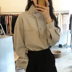 Autumn Woman's Shirt Korean Fashion Style Niche Chic All-match Solid Color Simplicity Irregular Splicing Creative Capable Neat