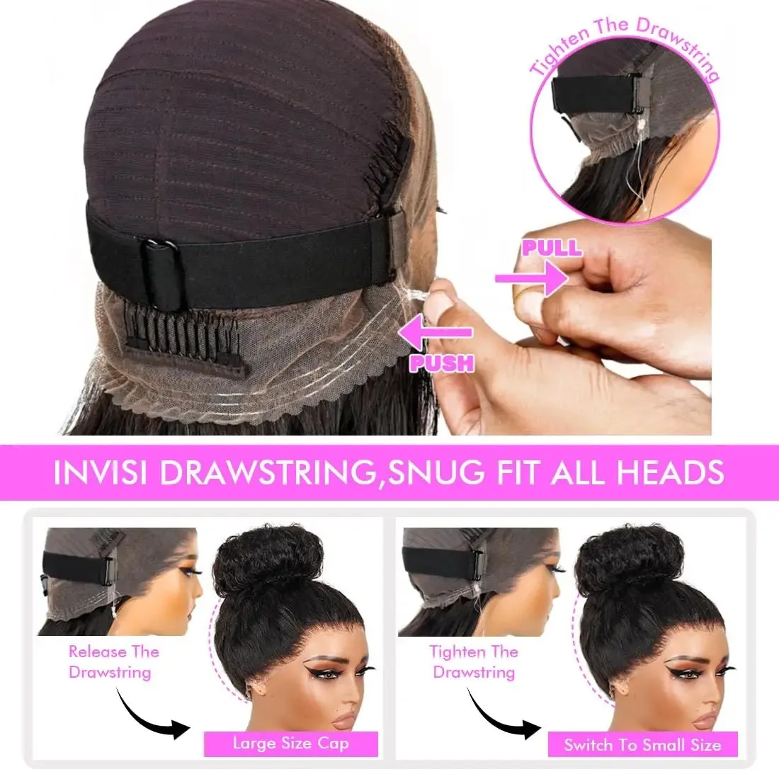 250 Density HD Invisi Strap 360 Full Lace Frontal Kinky Curly Wig 30 inch Black Human Hair Drawstring Snug Water Wig Glueless image 3